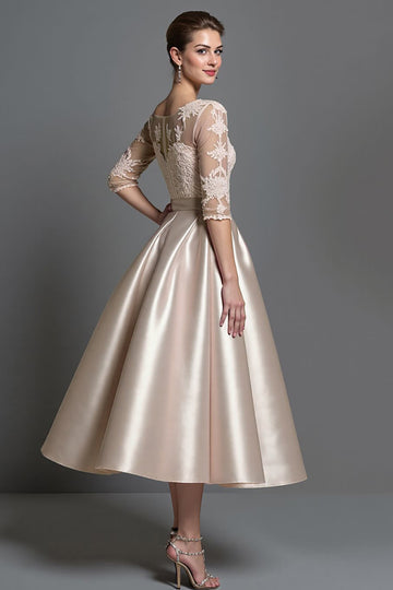 Apricot Satin A Line Mother Of The Bride Dress With Appliques